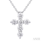 1/3 Ctw Round Cut Diamond Christian Cross 6-Stone Fashion Pendant With Chain in 14K White Gold
